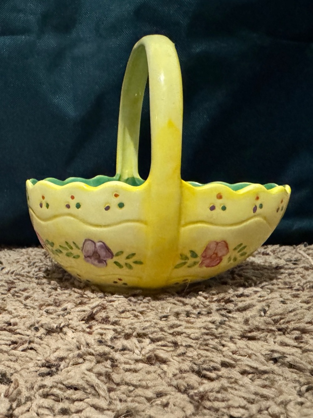 Lucie Sable Imports Yellow Ceramic Easter Basket Bowl Floral Spring Decor